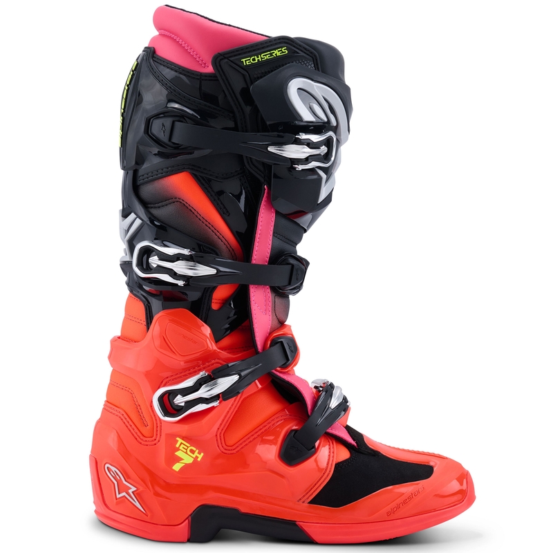 Bottes moto Alpinestars Tech 7 noir-rouge fluo-rose fluo