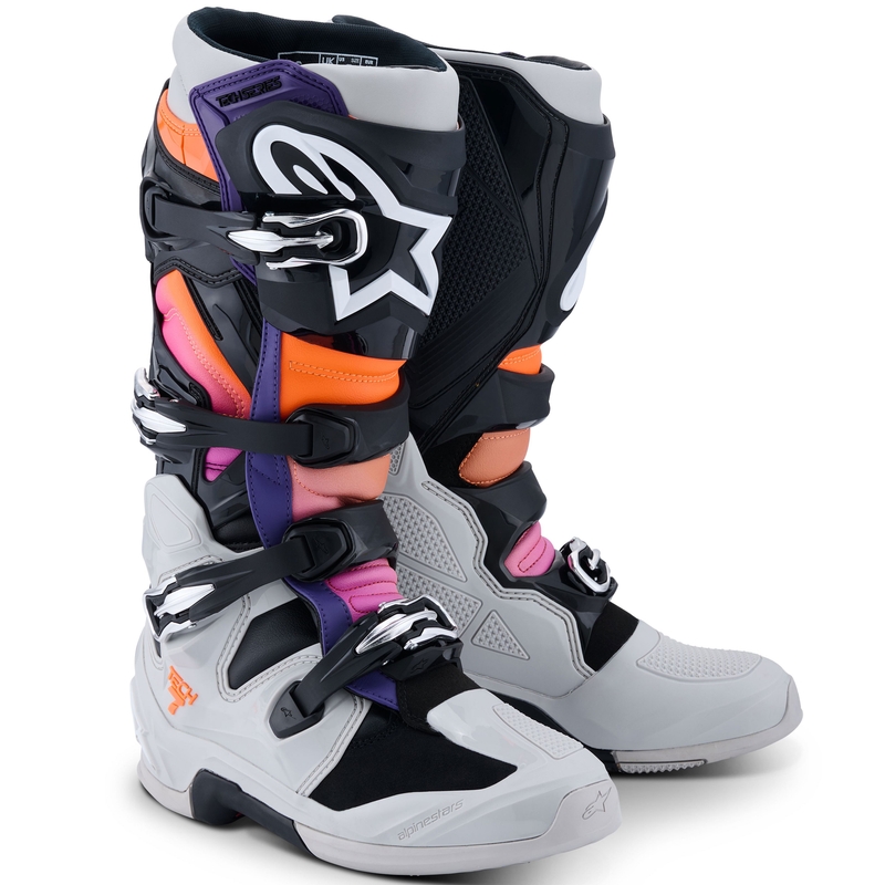 Bottes moto Alpinestars Tech 7 noir-gris clair-orange fluo-dégradé
