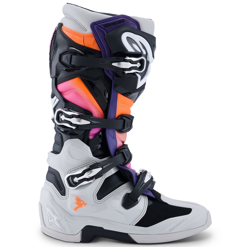 Bottes moto Alpinestars Tech 7 noir-gris clair-orange fluo-dégradé