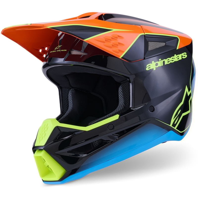 Casque de motocross Alpinestars S-M3 Fray noir-orange fluo-jaune fluo-turquoise