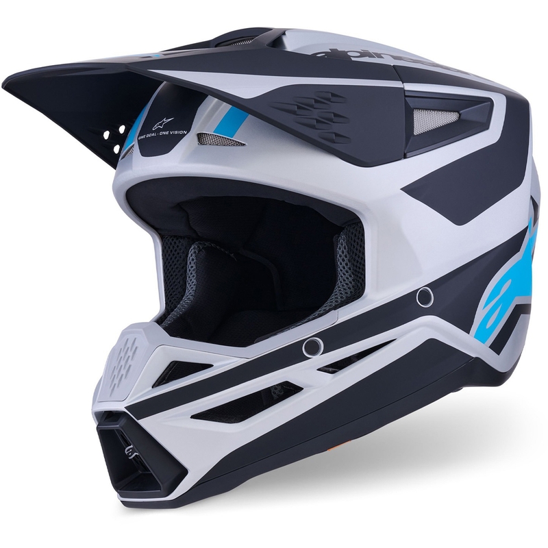 Casque de motocross Alpinestars S-M3 Heat argent-bleu-noir mat
