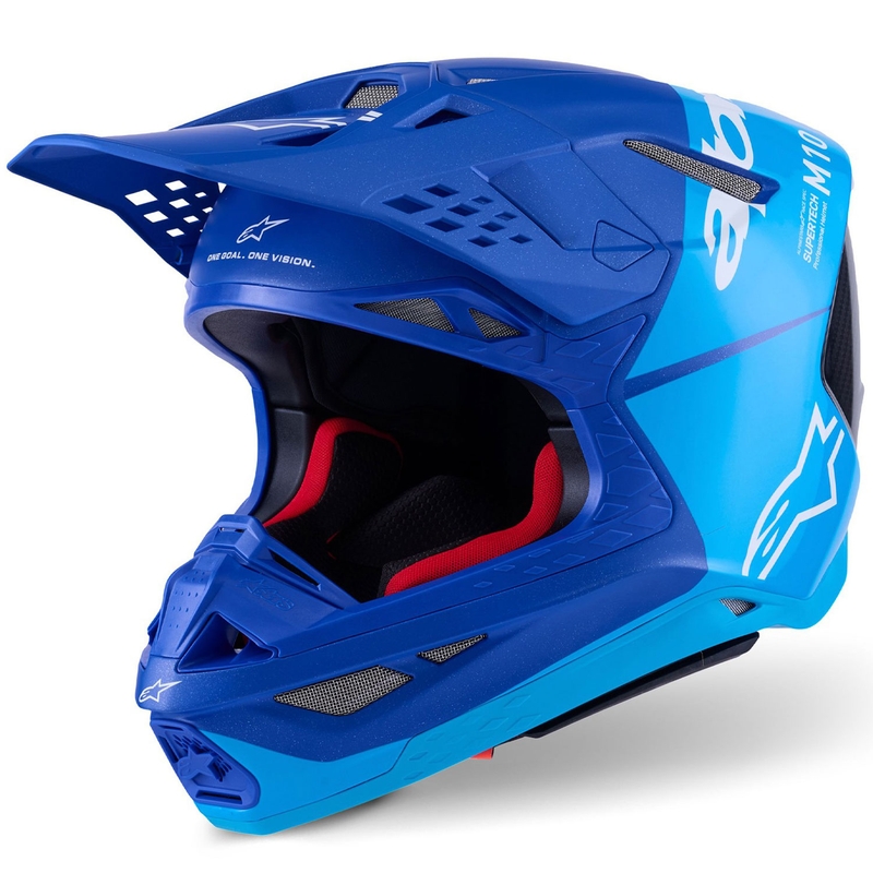 Casque de motocross Alpinestars Supertech S-M10 Flood bleu perle-bleu clair-noir-carbone-mat-brillant