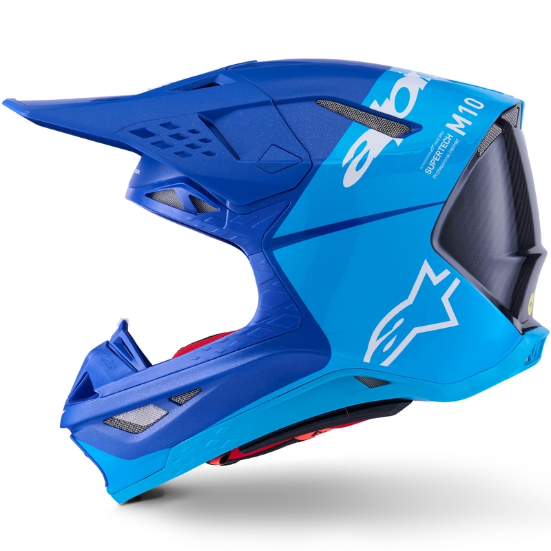 Casque de motocross Alpinestars Supertech S-M10 Flood bleu perle-bleu clair-noir-carbone-mat-brillant