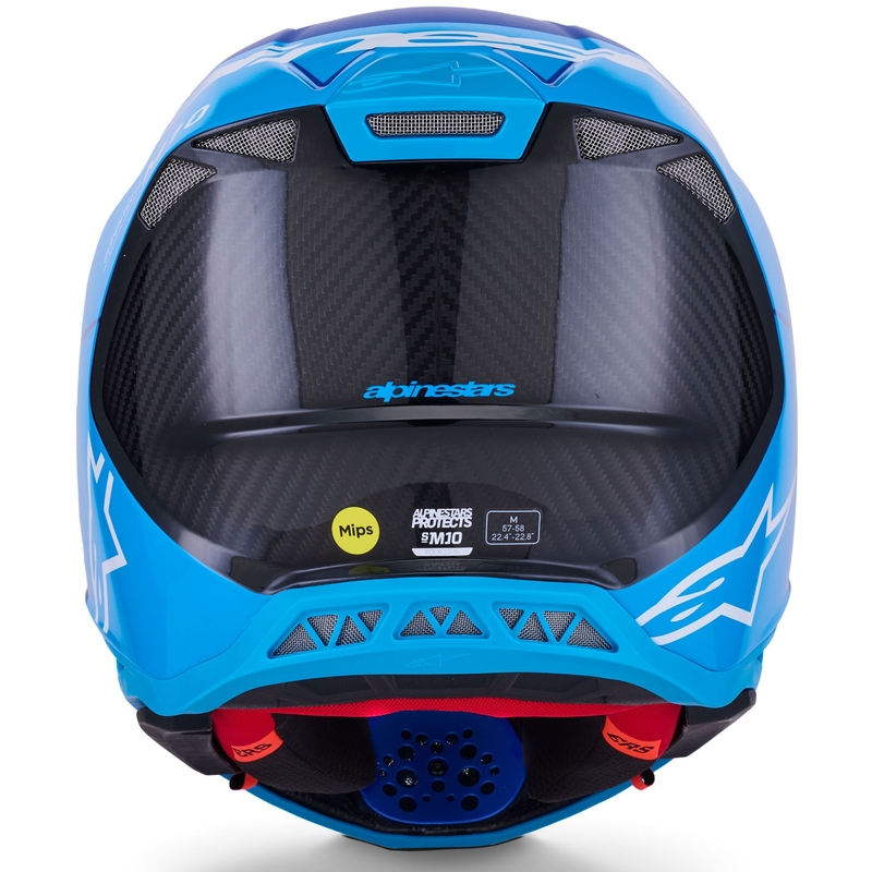 Casque de motocross Alpinestars Supertech S-M10 Flood bleu perle-bleu clair-noir-carbone-mat-brillant