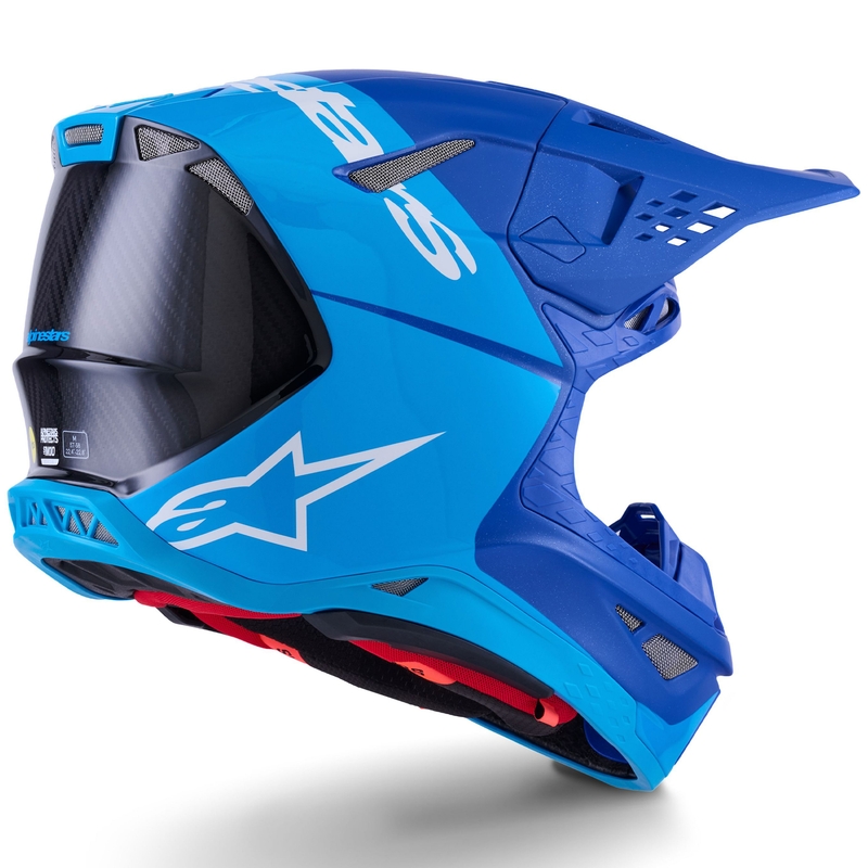Casque de motocross Alpinestars Supertech S-M10 Flood bleu perle-bleu clair-noir-carbone-mat-brillant