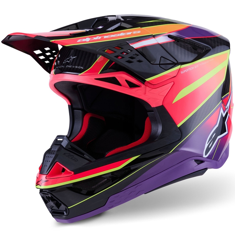 Casque de motocross Alpinestars Supertech S-M10 Era, rose, violet et jaune fluo