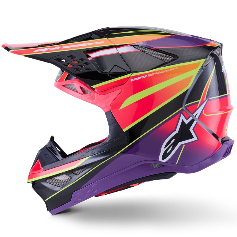 Casque de motocross Alpinestars Supertech S-M10 Era, rose, violet et jaune fluo