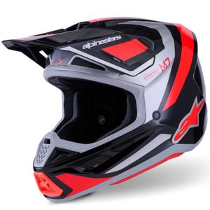 Casque de motocross Alpinestars SM7 Rise noir-argent-rouge fluo