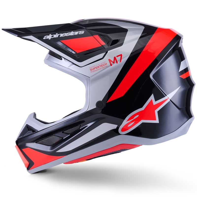 Casque de motocross Alpinestars SM7 Rise noir-argent-rouge fluo