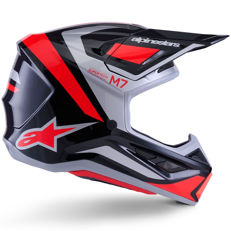 Casque de motocross Alpinestars SM7 Rise noir-argent-rouge fluo