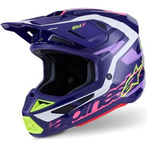 Casque de motocross Alpinestars SM7 Deed violet-rose-blanc-jaune fluo