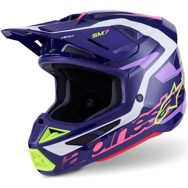 Casque de motocross Alpinestars SM7 Deed violet-rose-blanc-jaune fluo