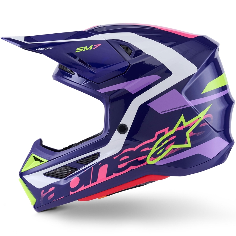 Casque de motocross Alpinestars SM7 Deed violet-rose-blanc-jaune fluo