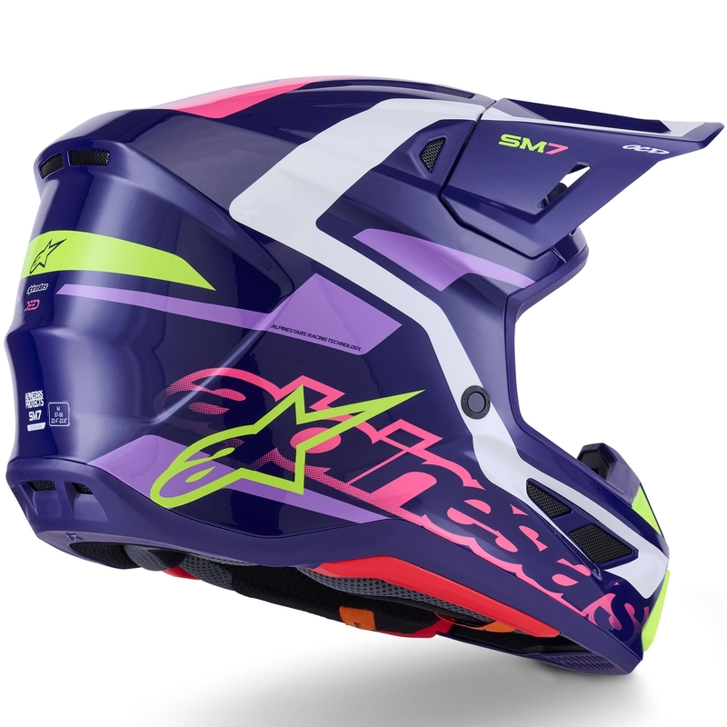Casque de motocross Alpinestars SM7 Deed violet-rose-blanc-jaune fluo