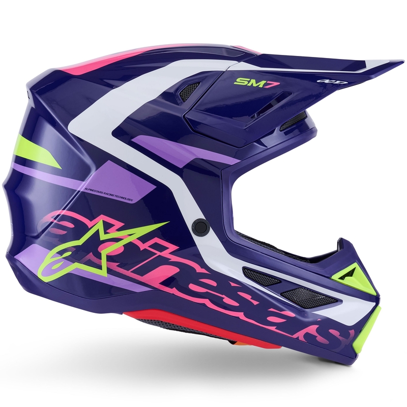 Casque de motocross Alpinestars SM7 Deed violet-rose-blanc-jaune fluo