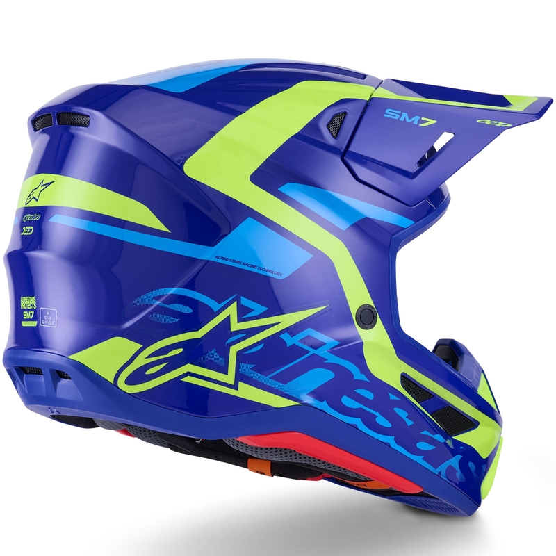 Casque de motocross Alpinestars SM7 Deed bleu-jaune fluo