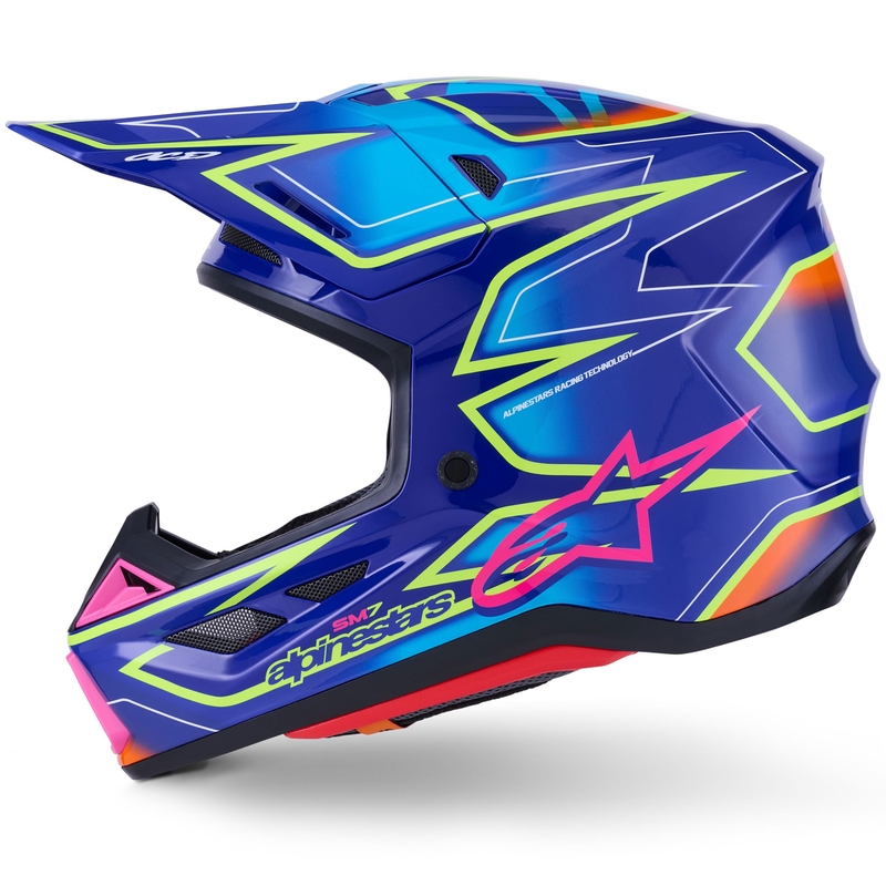 Casque de motocross Alpinestars SM7 Cast bleu-rose-jaune fluo