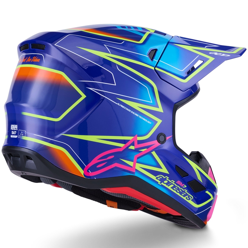 Casque de motocross Alpinestars SM7 Cast bleu-rose-jaune fluo
