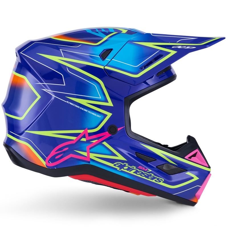 Casque de motocross Alpinestars SM7 Cast bleu-rose-jaune fluo