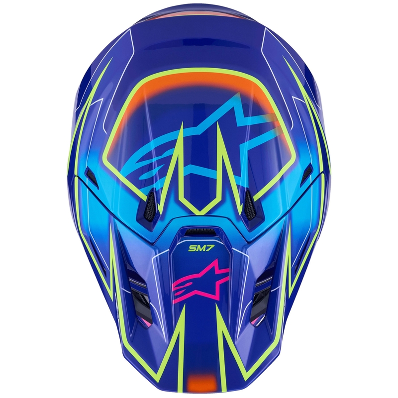 Casque de motocross Alpinestars SM7 Cast bleu-rose-jaune fluo