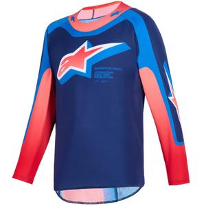 Maillot de motocross Alpinestars Supertech Vista Youth pour enfant, bleu foncé, corail et cobalt