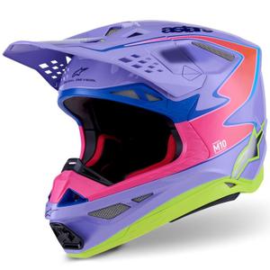 Casque motocross Alpinestars S-M10 JETT LAWRENCE R01 violet-rose fluo-jaune fluo