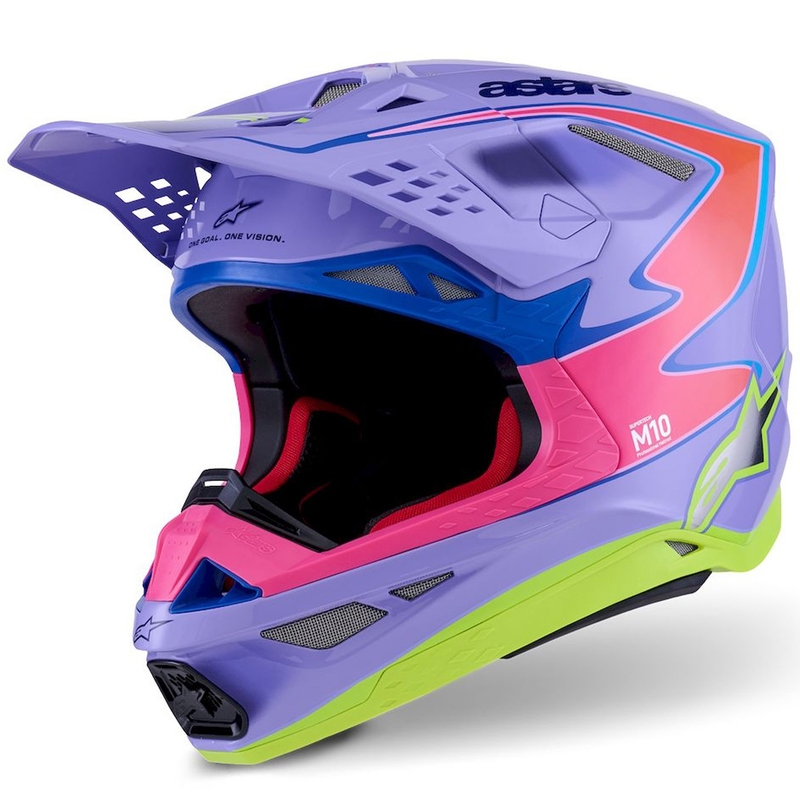 Casque motocross Alpinestars S-M10 JETT LAWRENCE R01 violet-rose fluo-jaune fluo