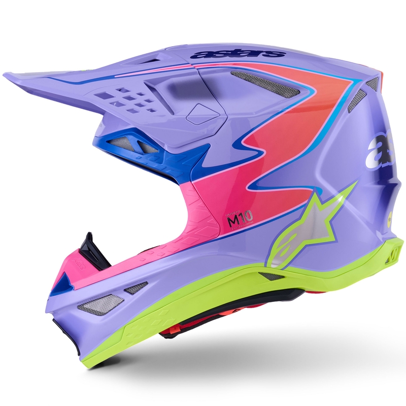 Casque motocross Alpinestars S-M10 JETT LAWRENCE R01 violet-rose fluo-jaune fluo