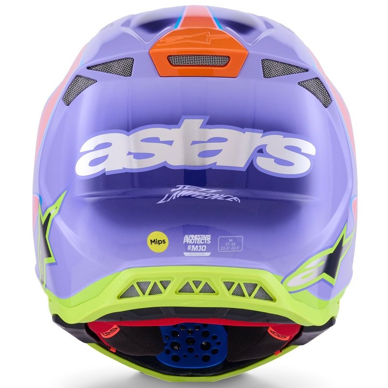 Casque motocross Alpinestars S-M10 JETT LAWRENCE R01 violet-rose fluo-jaune fluo