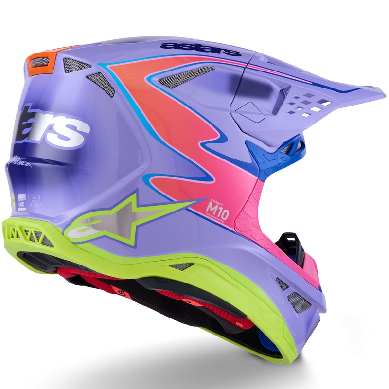 Casque motocross Alpinestars S-M10 JETT LAWRENCE R01 violet-rose fluo-jaune fluo