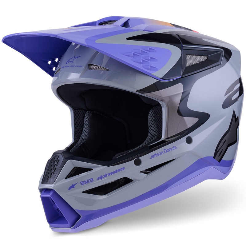 Casque de motocross pour enfant Alpinestars S-M3 JETT LAWRENCE édition gris-violet-noir