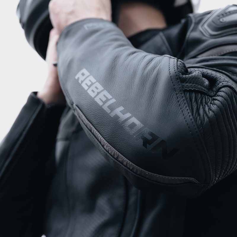 Veste de moto en cuir Rebelhorn Vandal noire