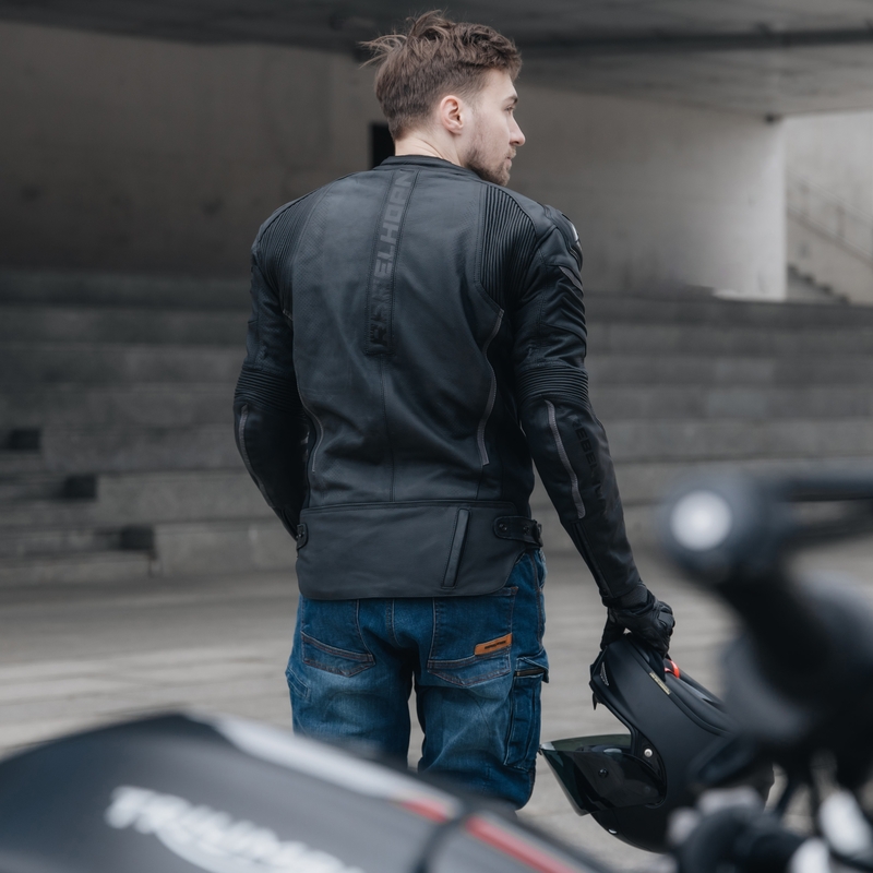 Veste de moto en cuir Rebelhorn Vandal noire