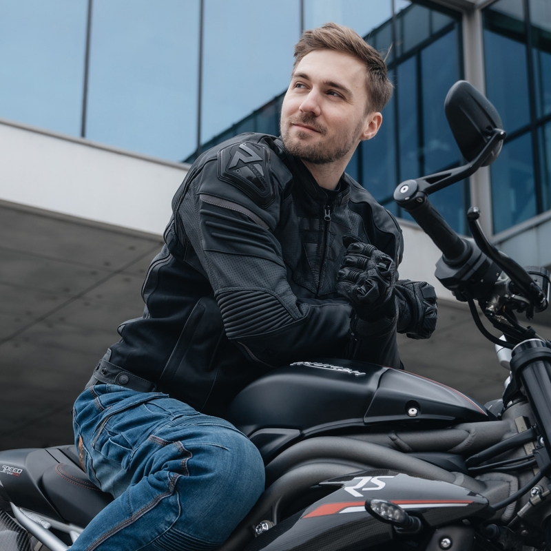 Veste de moto en cuir Rebelhorn Vandal noire