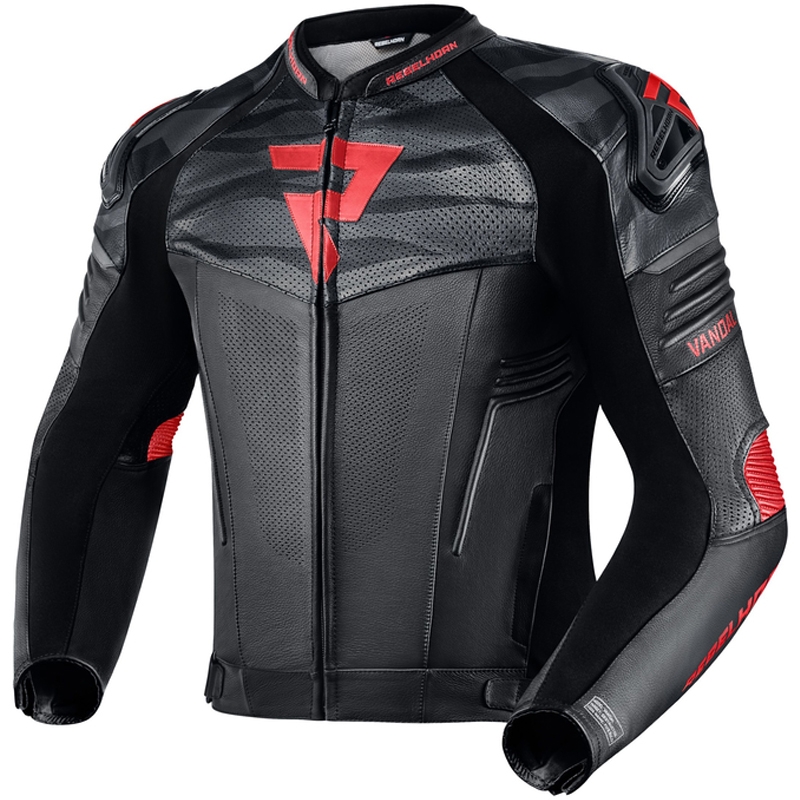 Veste de moto en cuir Rebelhorn Vandal noir-rouge