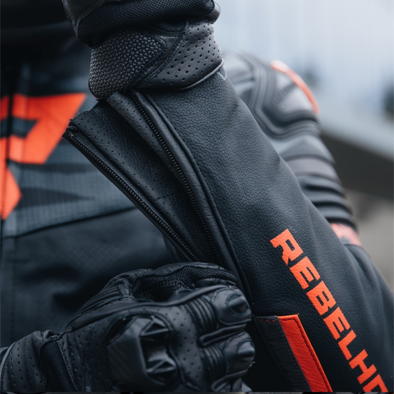 Veste de moto en cuir Rebelhorn Vandal noir-rouge