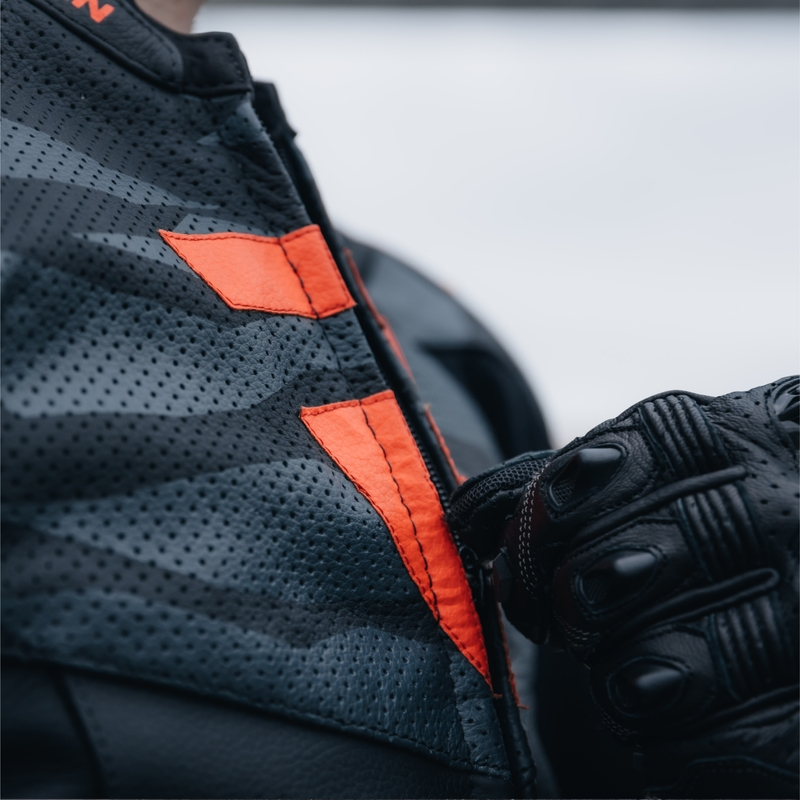 Veste de moto en cuir Rebelhorn Vandal noir-rouge