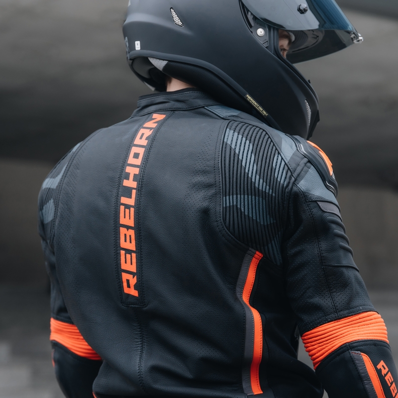 Veste de moto en cuir Rebelhorn Vandal noir-rouge