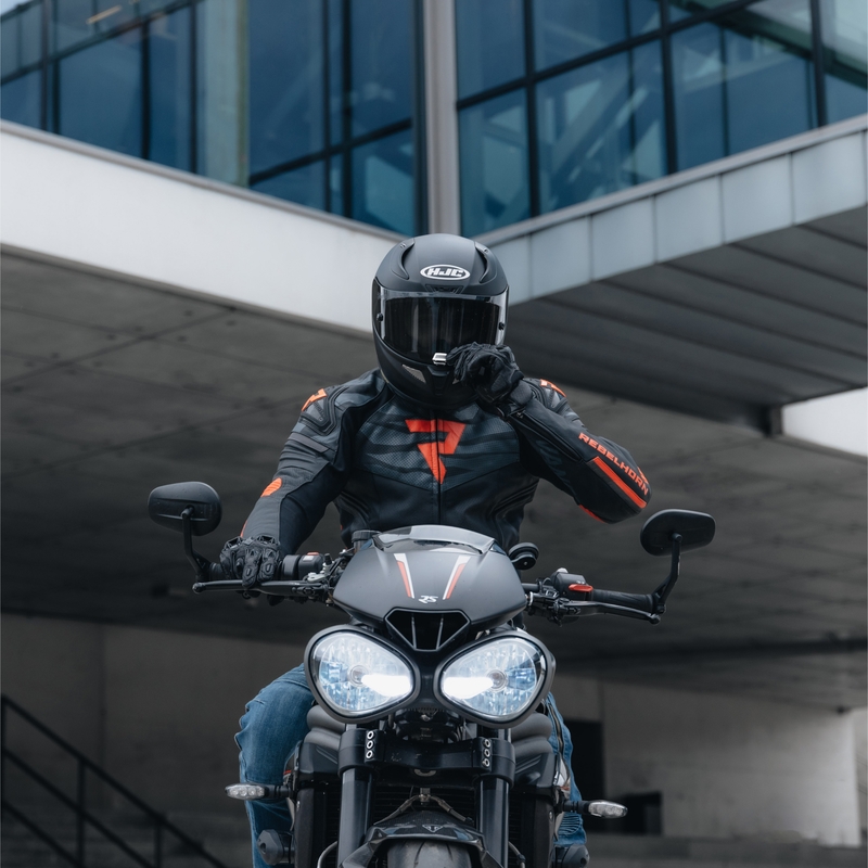 Veste de moto en cuir Rebelhorn Vandal noir-rouge