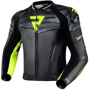 Veste de moto en cuir noir et jaune fluo Rebelhorn Vandal soldes