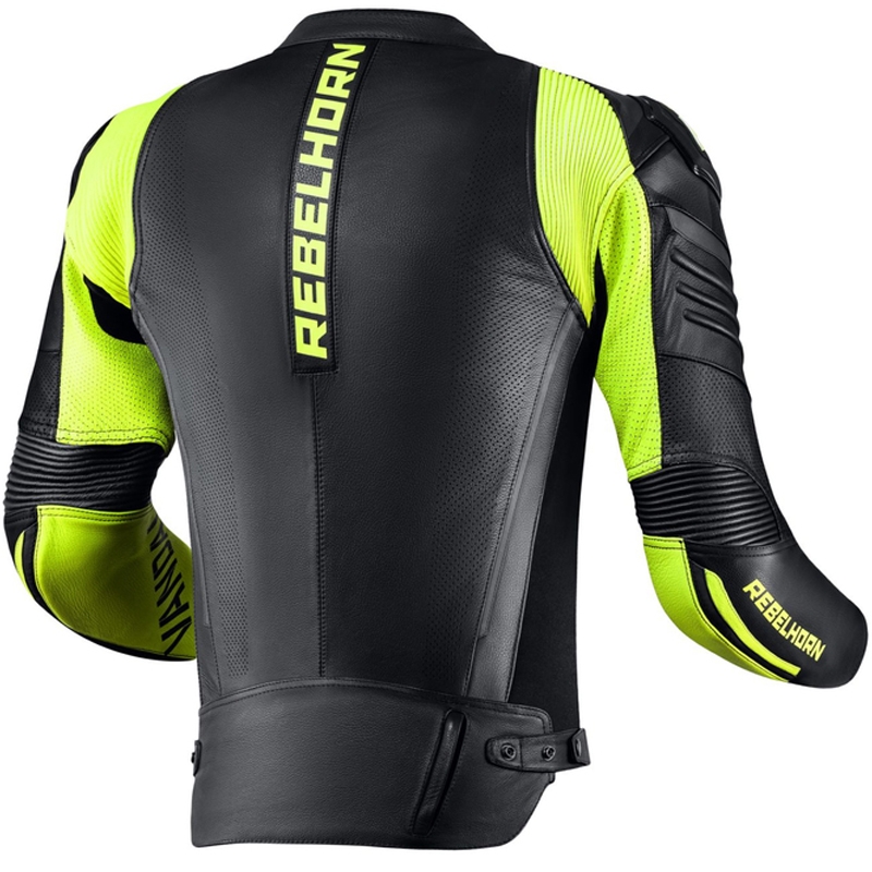 Veste de moto en cuir noir et jaune fluo Rebelhorn Vandal soldes