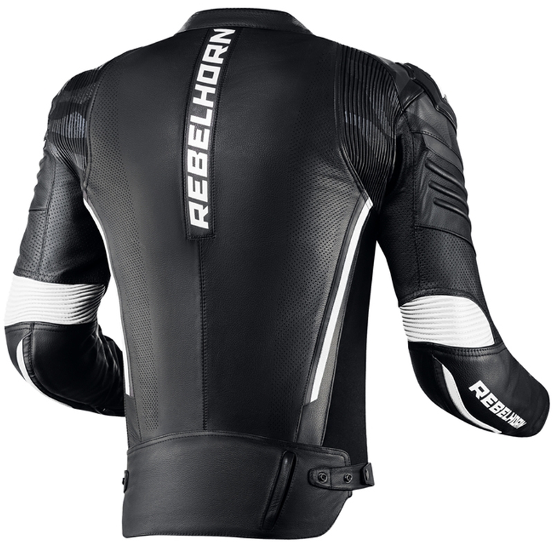 Blouson moto en cuir Rebelhorn Vandal noir-blanc soldes