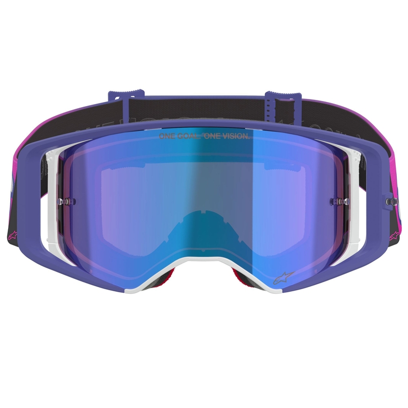 Lunettes de motocross Alpinestars Supertech Vision Vista violet-rose fluo avec verres bleus miroir