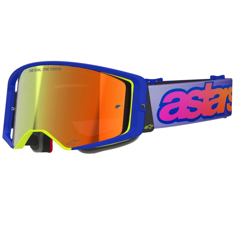 Lunettes de motocross Alpinestars Supertech Vision Vista bleu-jaune-violet avec verres rouges miroir