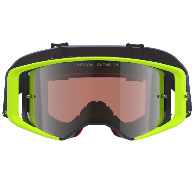 Lunettes de motocross Alpinestars Supertech Vision Corp violet-jaune avec verres argentés miroir
