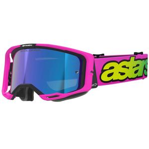 Lunettes de motocross Alpinestars Vision 8 Vista rose fluo-jaune fluo-vert avec verres bleus miroir