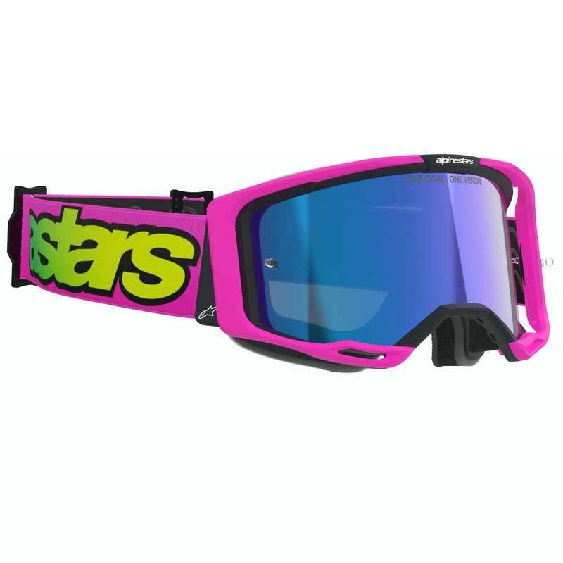 Lunettes de motocross Alpinestars Vision 8 Vista rose fluo-jaune fluo-vert avec verres bleus miroir