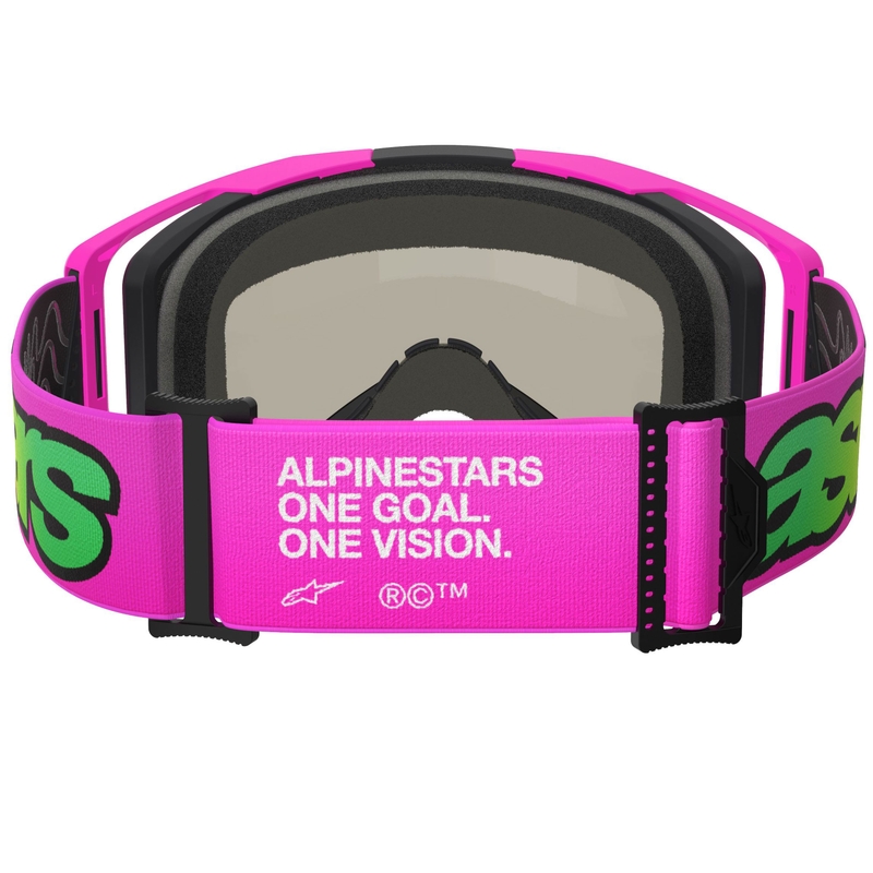 Lunettes de motocross Alpinestars Vision 8 Vista rose fluo-jaune fluo-vert avec verres bleus miroir