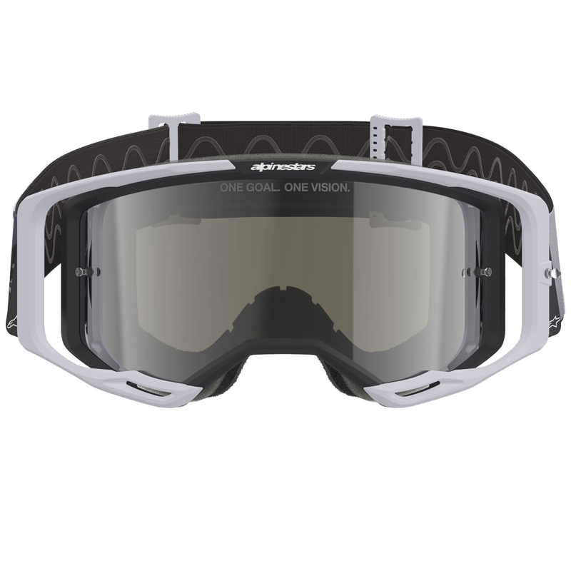 Lunettes de motocross Alpinestars Supertech Vision 8 Lahnd blanc-noir avec verres argentés miroir