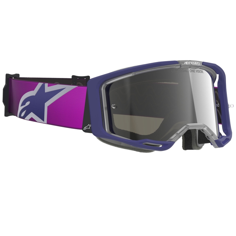 Lunettes de motocross Alpinestars Vision 8 Corp violet-transparent avec verres argentés miroir